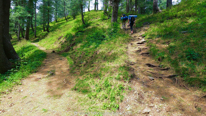 Turn right here: Trail split to Miranjani Trail split to Miranjani